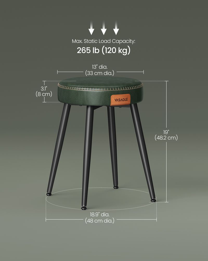 Dining Stool – Padded Faux Leather Seat – Space-Saving Design