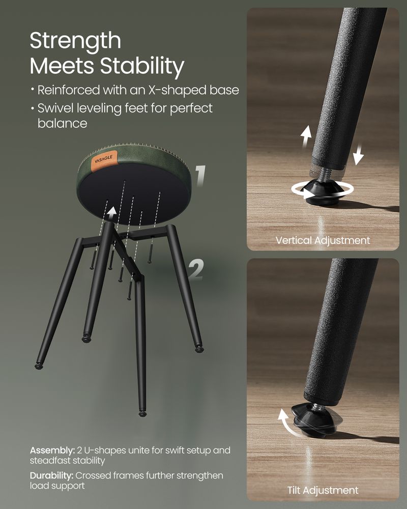 Dining Stool – Padded Faux Leather Seat – Space-Saving Design