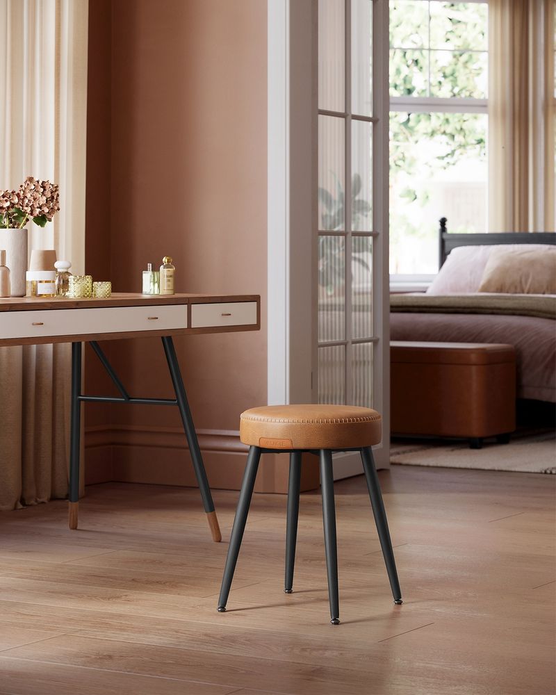 Dining Stool – Padded Faux Leather Seat – Space-Saving Design