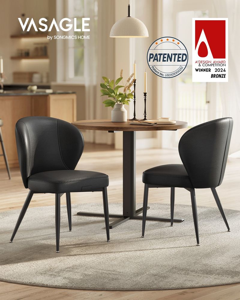 Dining Chairs Set of 2 Upholstered Padded Seat With Metal Legs