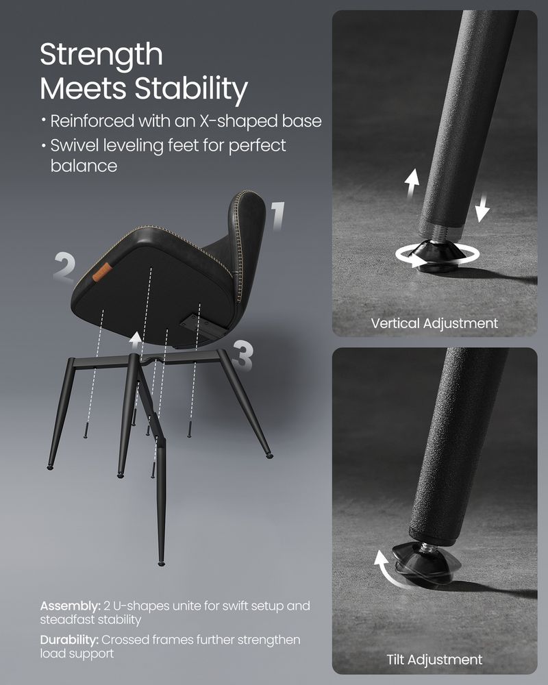 Dining Chairs Set – Padded Faux Leather Seats – Steel Legs