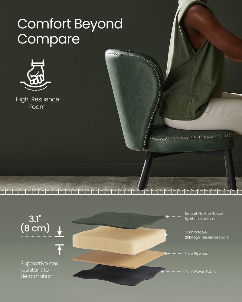 Dining Chairs Set of 2 Upholstered Padded Seat With Metal Legs