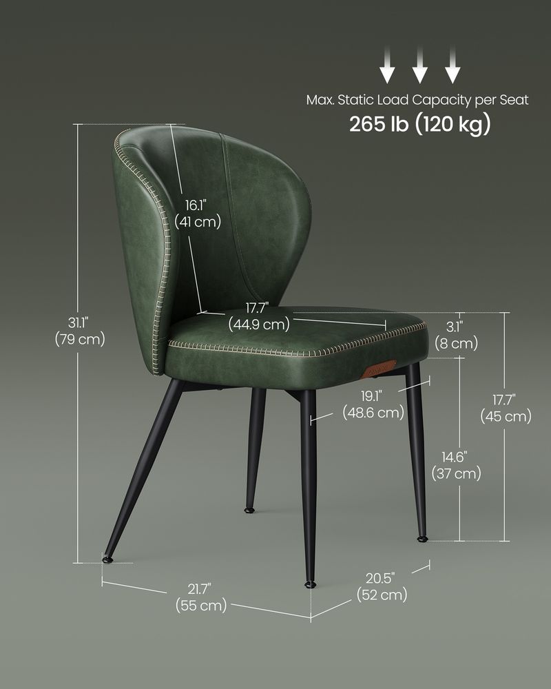 Dining Chairs Set of 2 Upholstered Padded Seat With Metal Legs