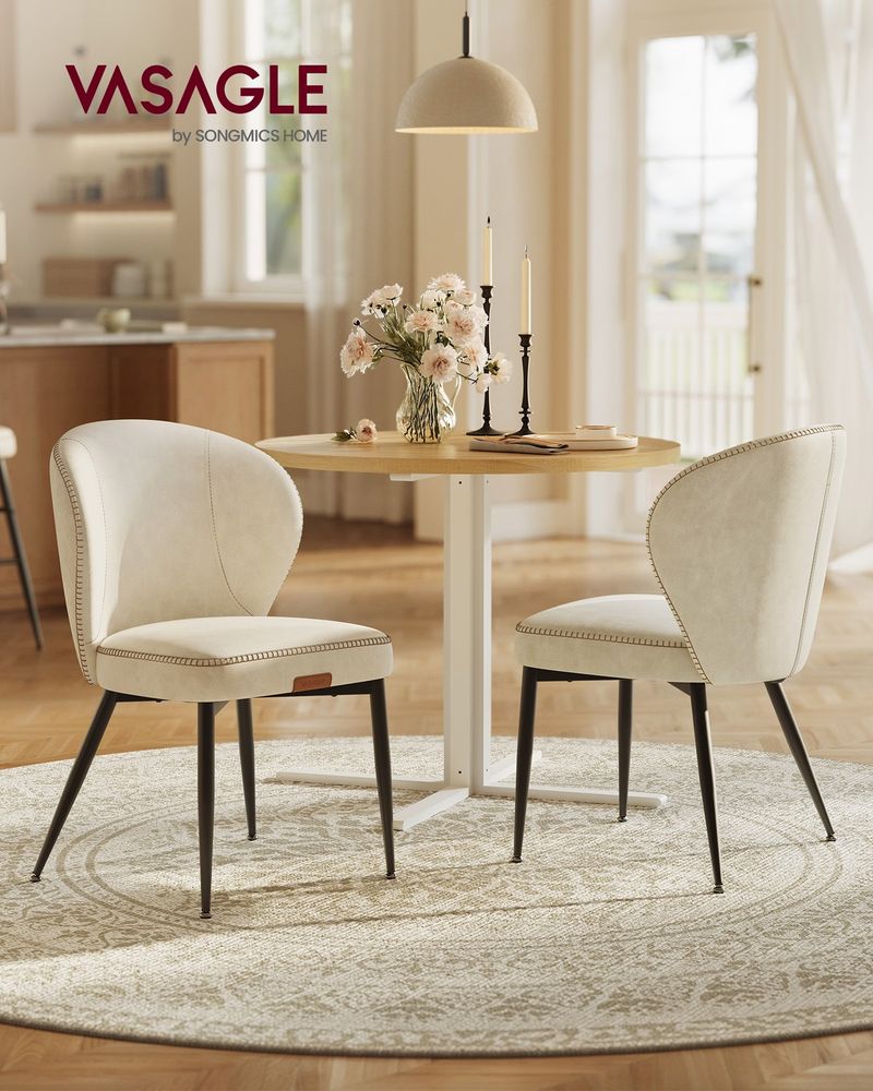 Dining Chairs Set of 2 Upholstered Padded Seat With Metal Legs