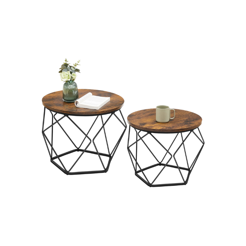 Round Coffee Table Set Of 2 - Steel Frame - Modern Living Room