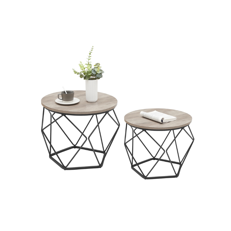 Round Coffee Table Set Of 2 - Steel Frame - Modern Living Room