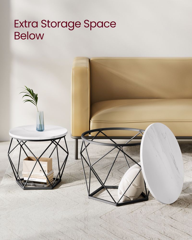 Round Coffee Table Set Of 2 - Steel Frame - Modern Living Room