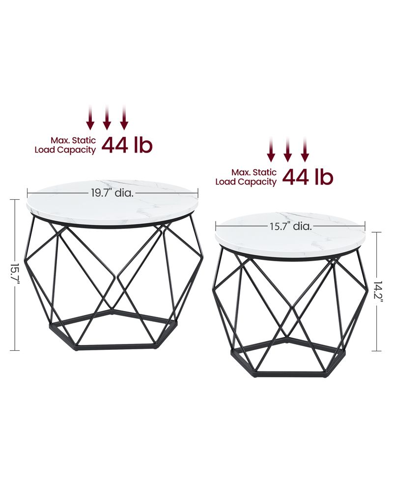 Round Coffee Table Set Of 2 - Steel Frame - Modern Living Room