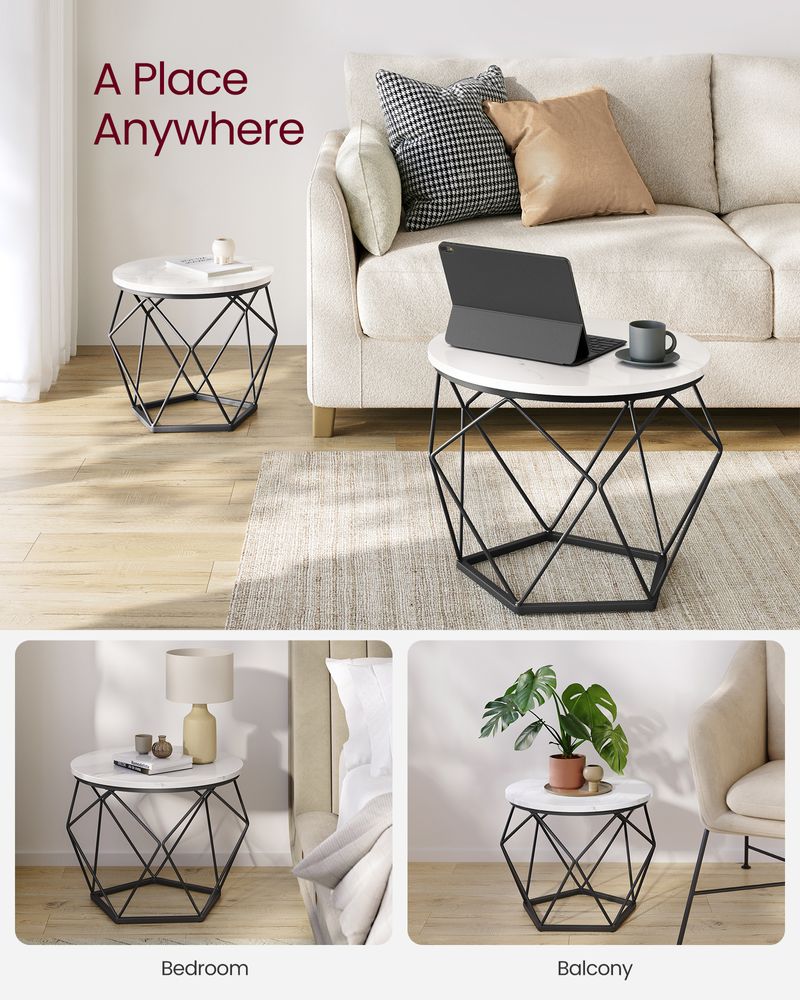 Round Coffee Table Set Of 2 - Steel Frame - Modern Living Room