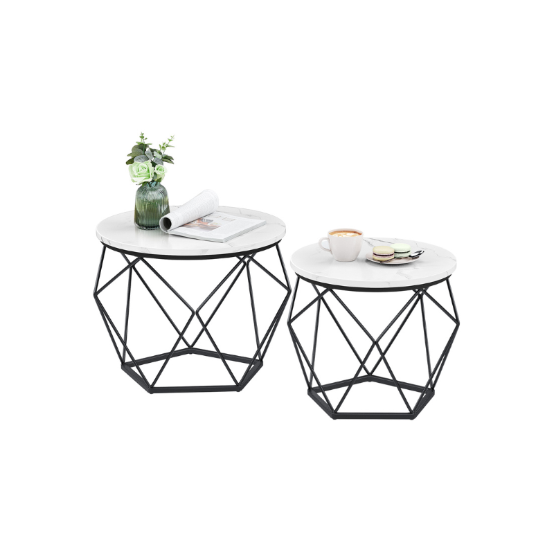 Round Coffee Table Set Of 2 - Steel Frame - Modern Living Room