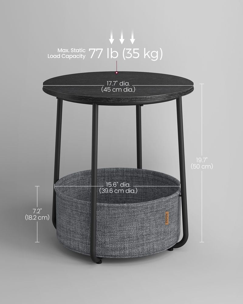 Nightstand - Modern Round - With Fabric Storage Basket