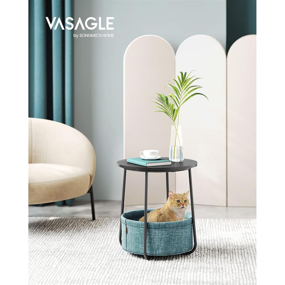 Nightstand - Modern Round - With Fabric Storage Basket