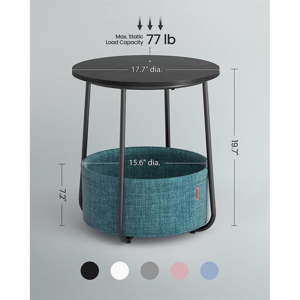 Nightstand - Modern Round - With Fabric Storage Basket