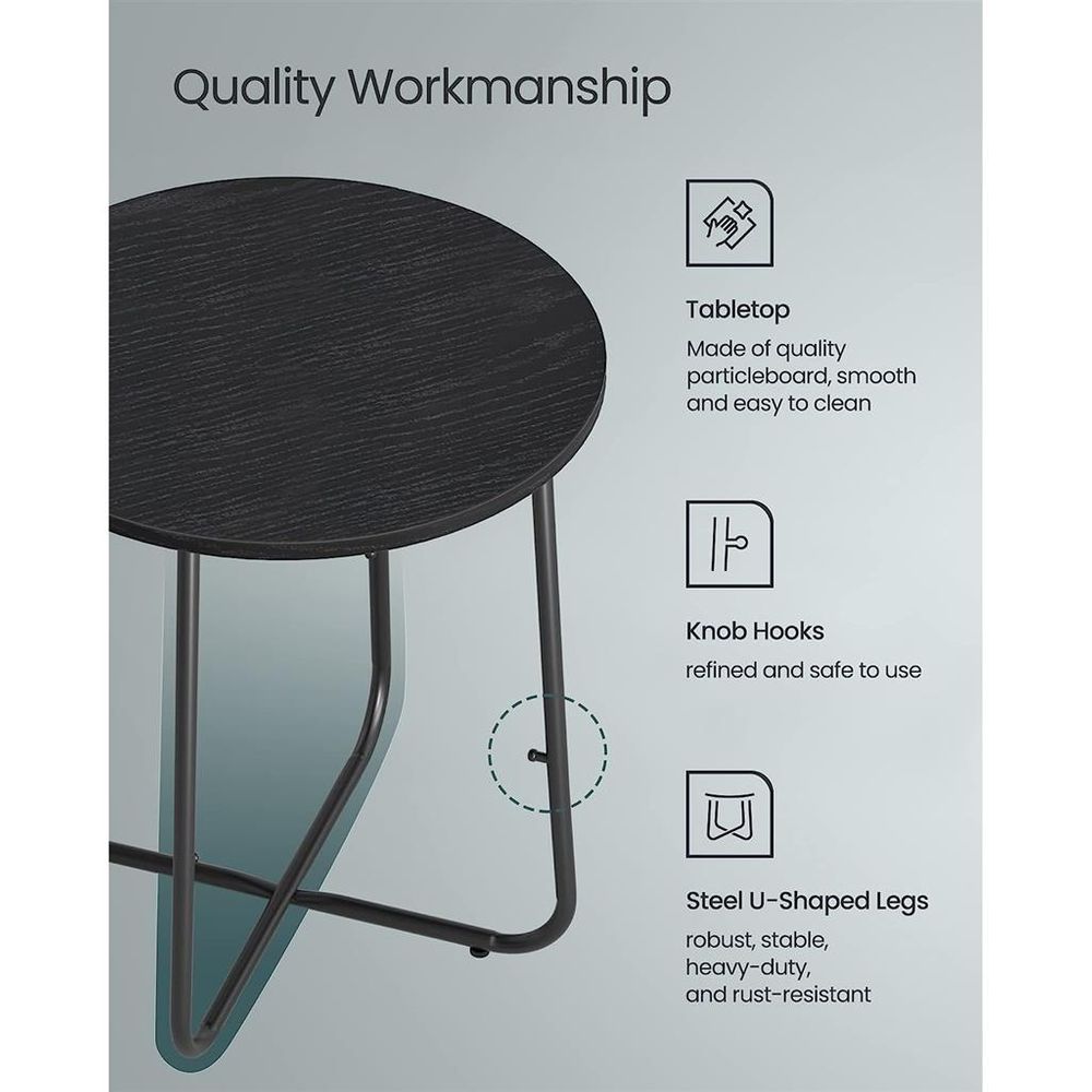 Nightstand - Modern Round - With Fabric Storage Basket