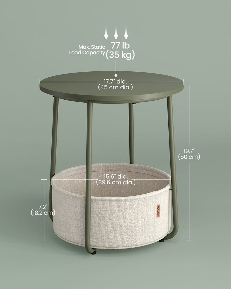 Nightstand - Modern Round - With Fabric Storage Basket