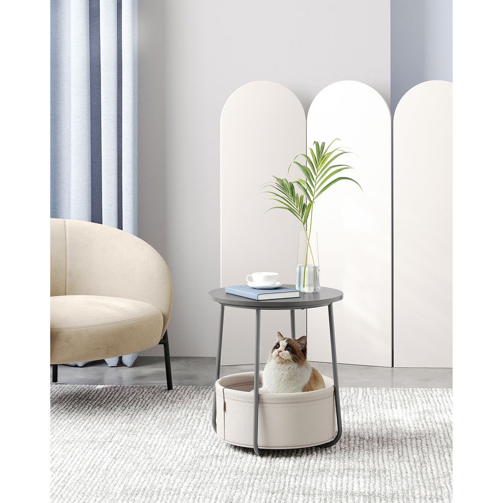 Nightstand - Modern Round - With Fabric Storage Basket