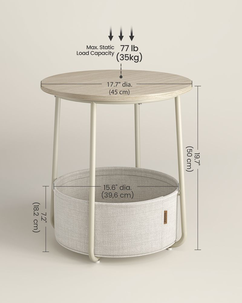 Nightstand - Modern Round - With Fabric Storage Basket