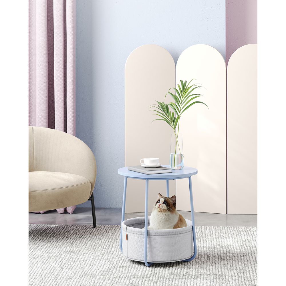 Nightstand - Modern Round - With Fabric Storage Basket