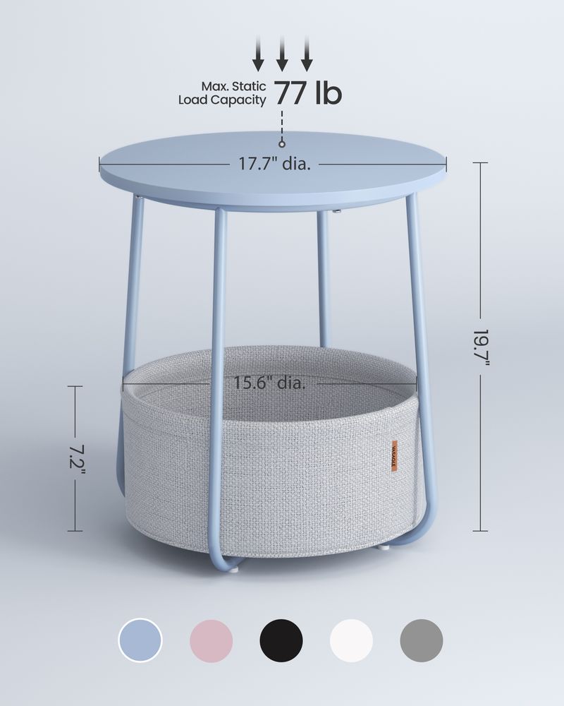 Nightstand - Modern Round - With Fabric Storage Basket