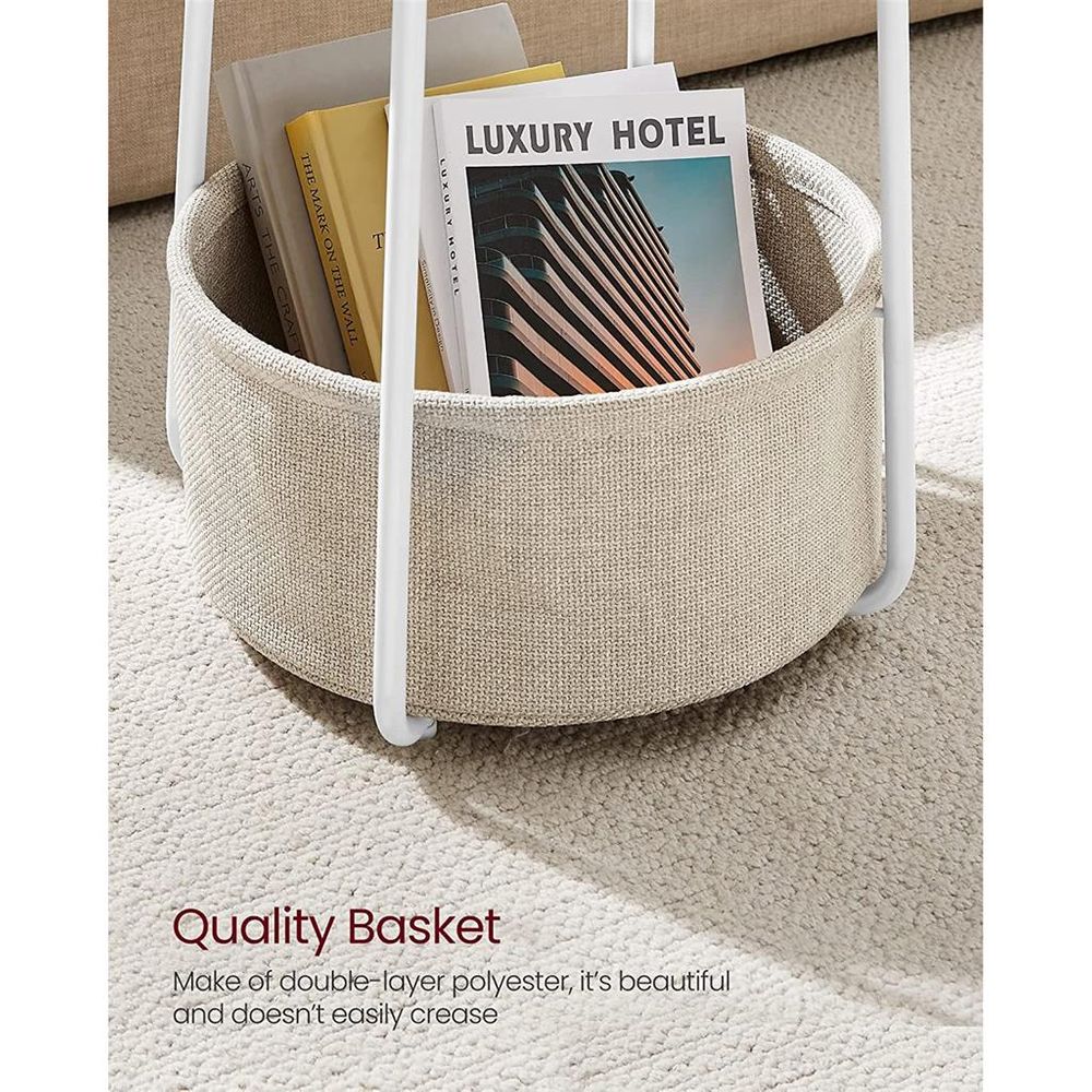 Nightstand - Modern Round - With Fabric Storage Basket