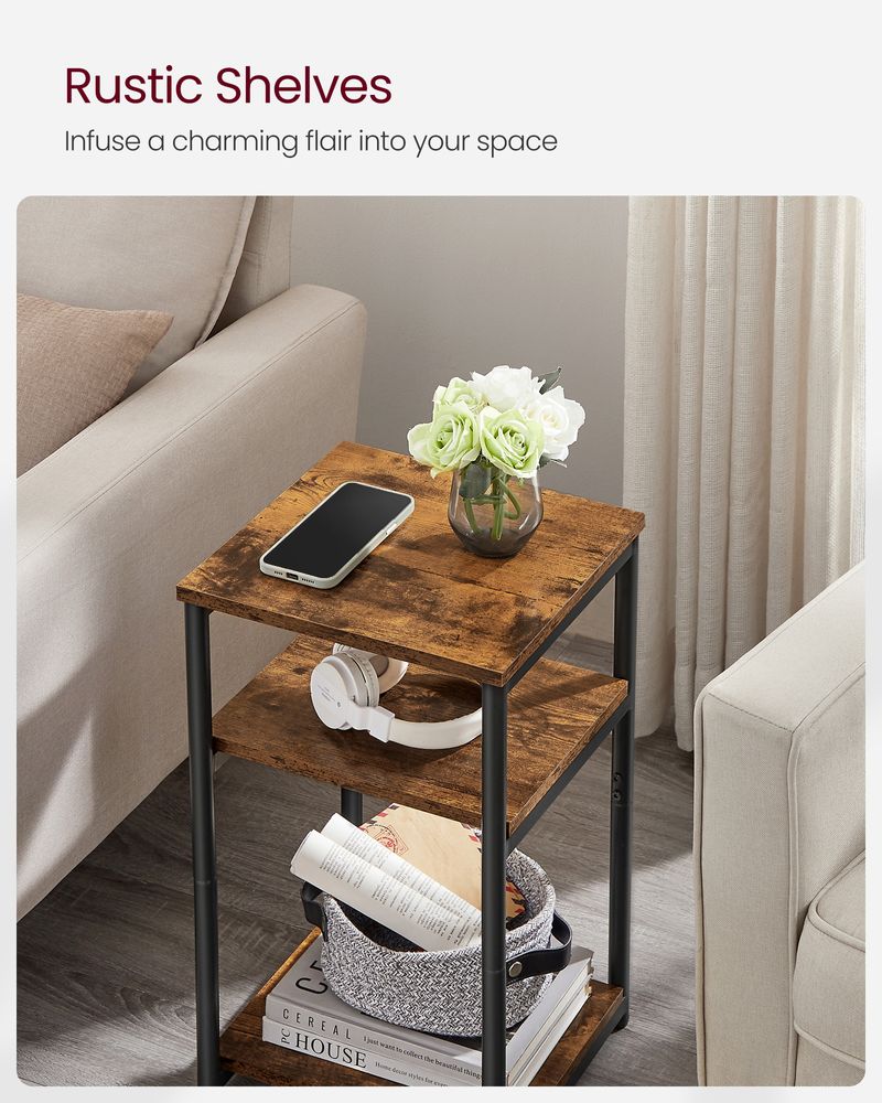Small End Table With 3 Tiers – Industrial Design – Slim Space-Saving Table
