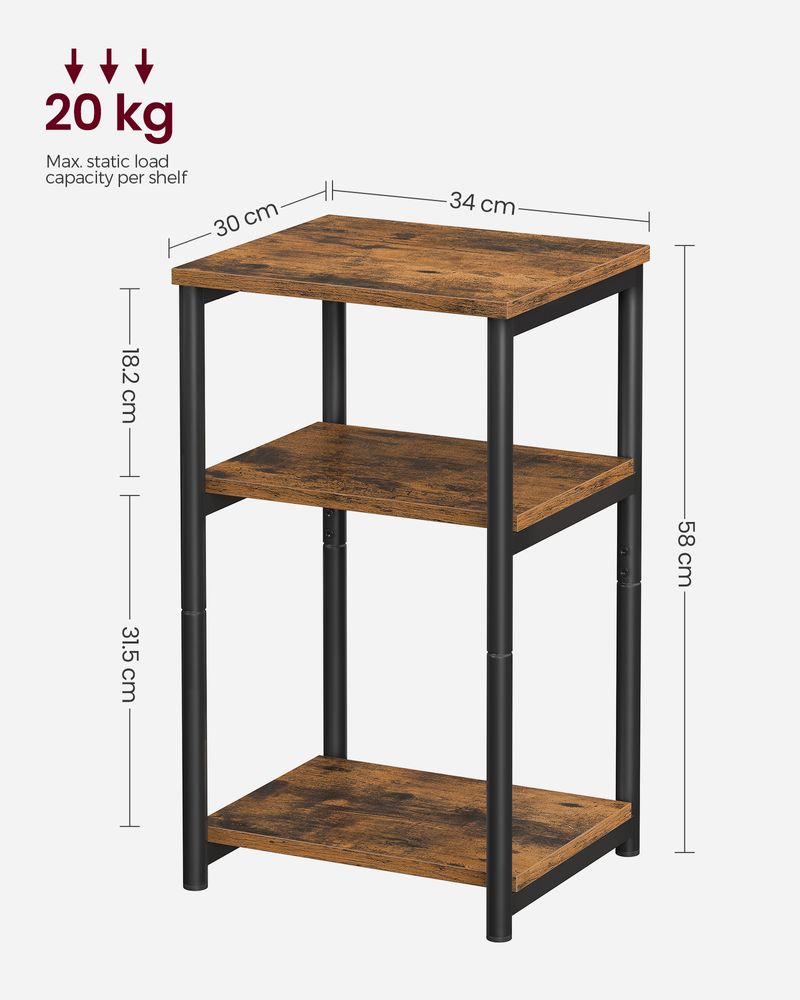 Small End Table With 3 Tiers – Industrial Design – Slim Space-Saving Table