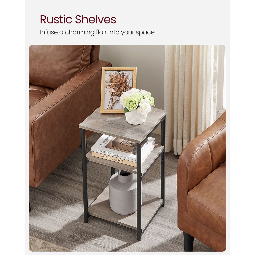 Small End Table With 3 Tiers – Industrial Design – Slim Space-Saving Table