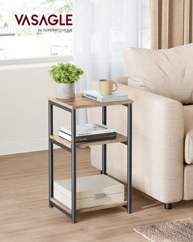 Small End Table With 3 Tiers – Industrial Design – Slim Space-Saving Table