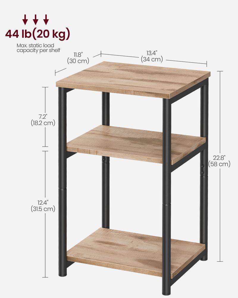 Small End Table With 3 Tiers – Industrial Design – Slim Space-Saving Table