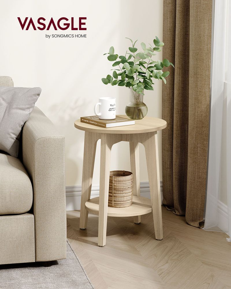 Round End Table - Small - With Lower Shelf Storage