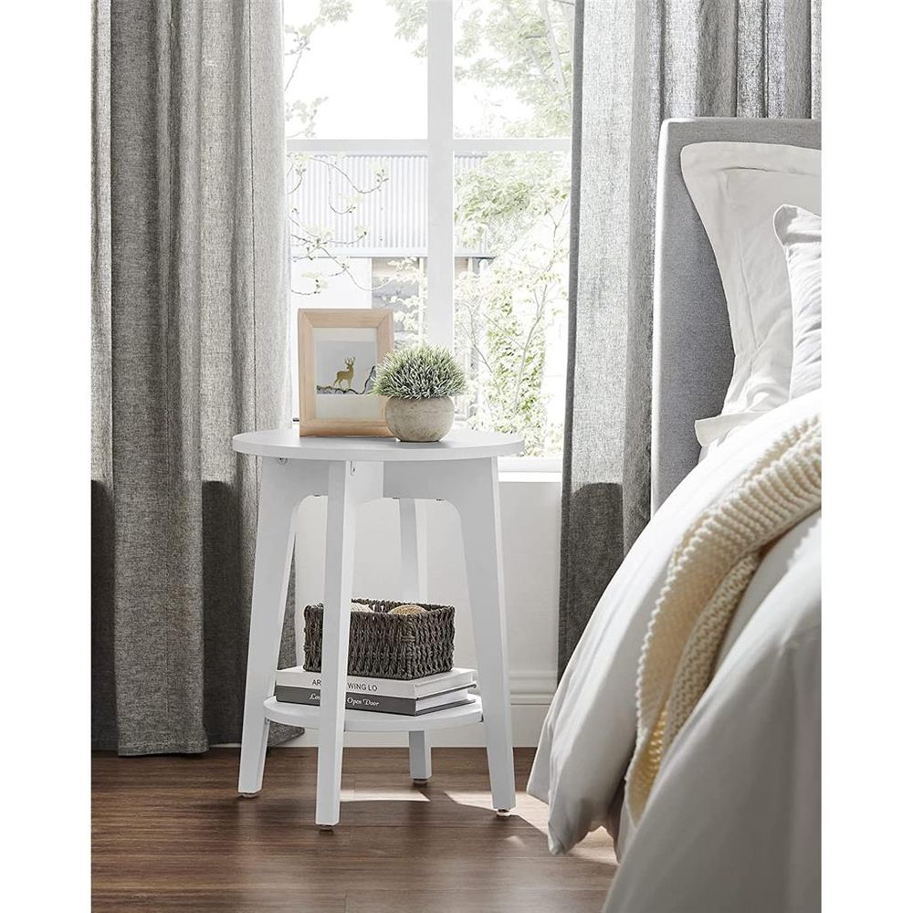 Small Round End Table – Lower Shelf – Space-Saving Side Table