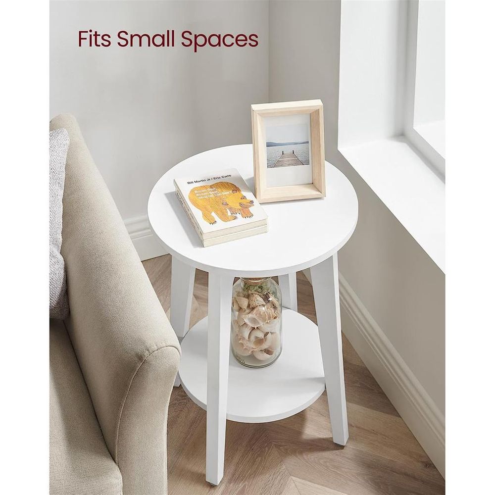 Small Round End Table – Lower Shelf – Space-Saving Side Table