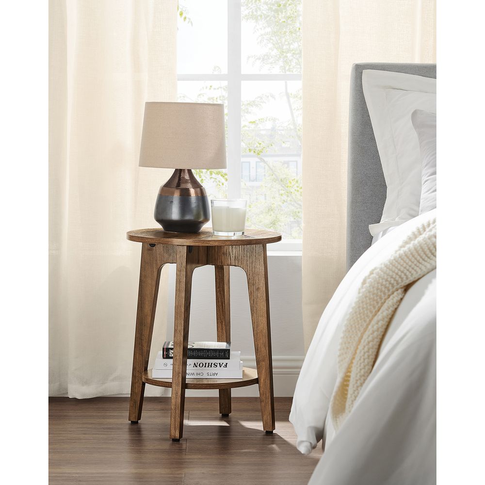 Small Round End Table – Lower Shelf – Space-Saving Side Table