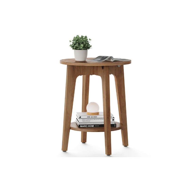 Round End Table - Small - With Lower Shelf Storage