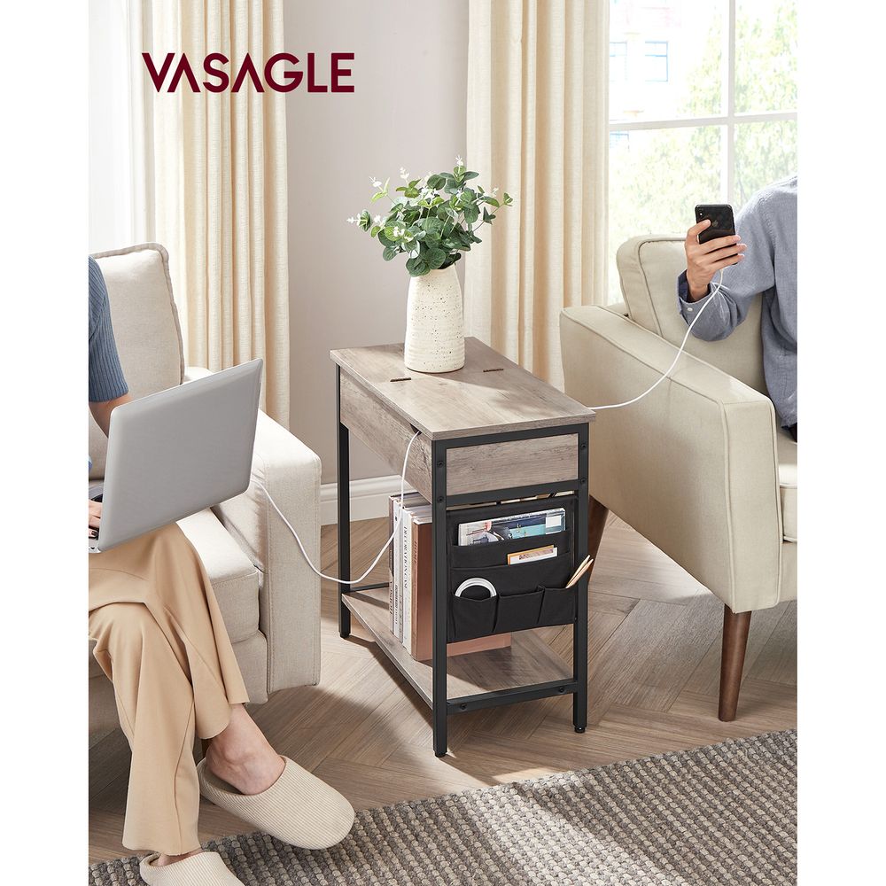 End Tables Set With Charging Station – USB Ports & Outlets – Storage Shelves