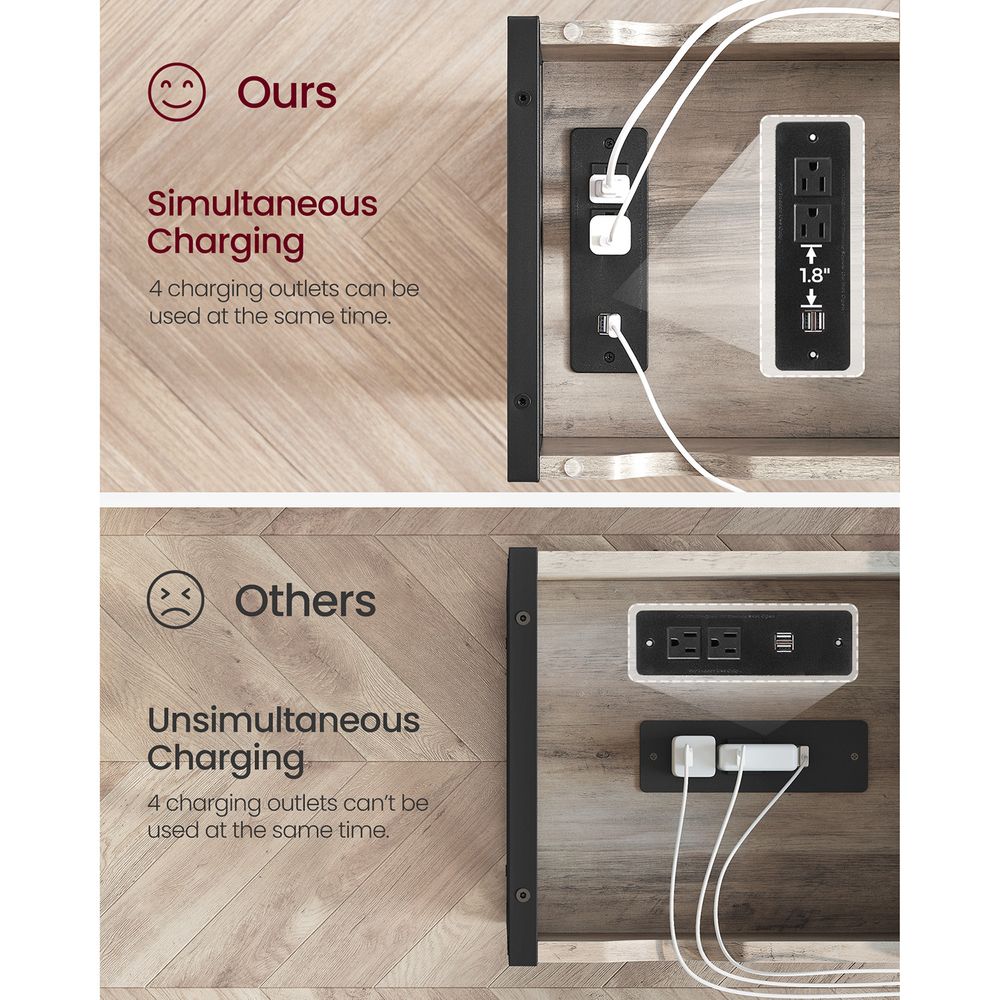 End Tables Set With Charging Station – USB Ports & Outlets – Storage Shelves