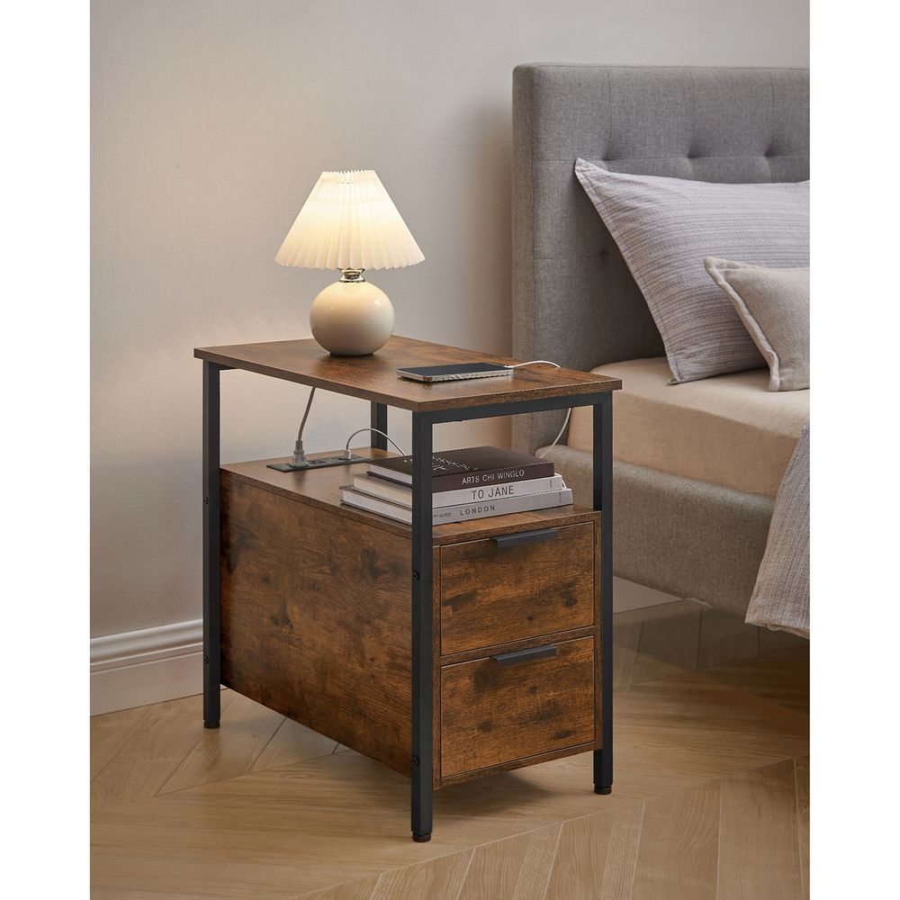 End Table - Narrow - Charging Station - 2 Drawers - USB Outlets
