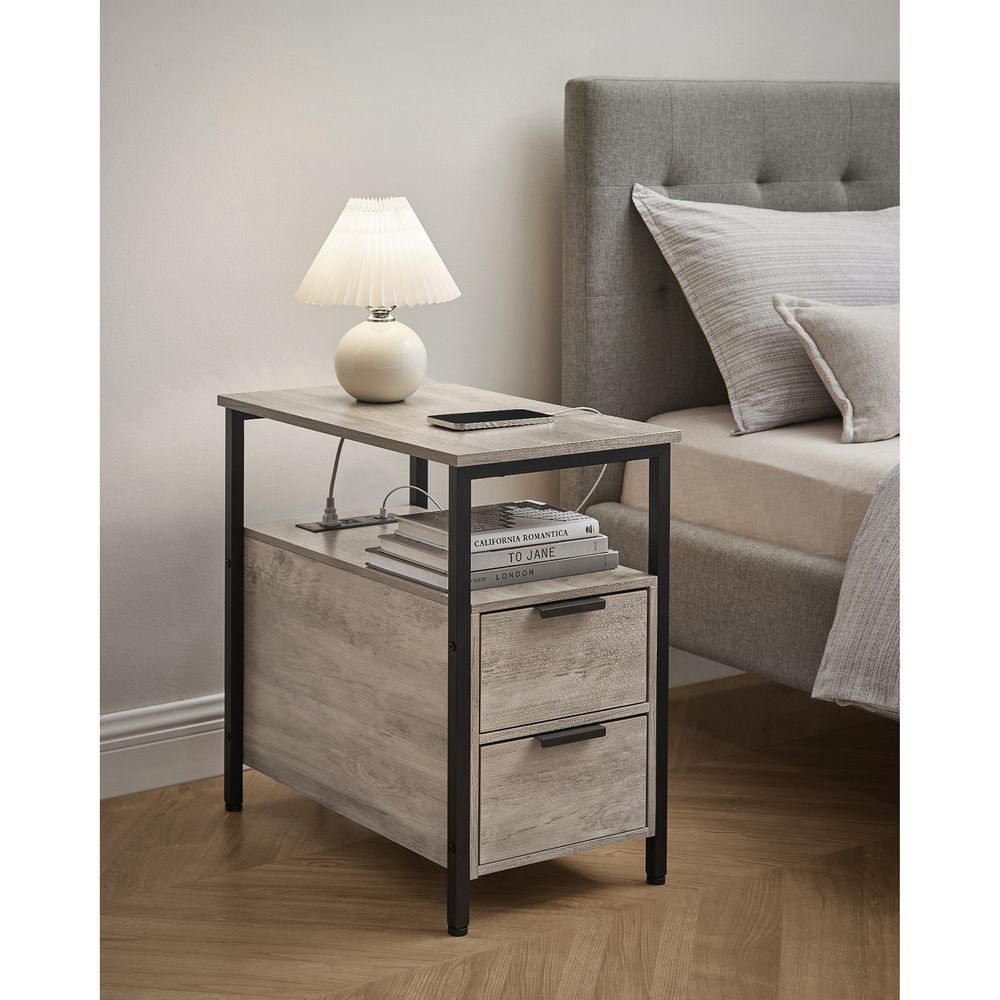 End Table - Narrow - Charging Station - 2 Drawers - USB Outlets