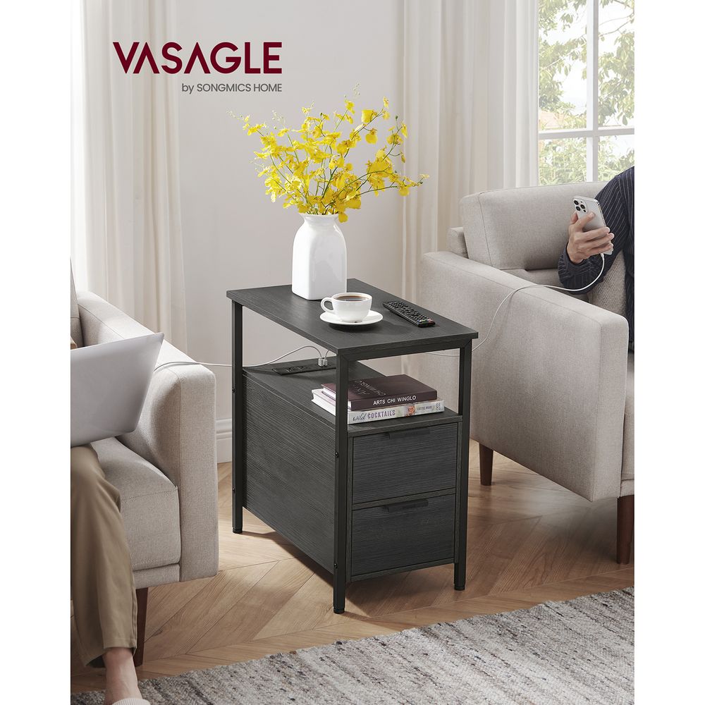 End Table - Narrow - Charging Station - 2 Drawers - USB Outlets
