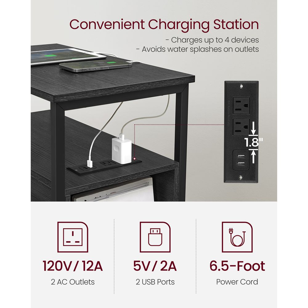 End Table - Narrow - Charging Station - 2 Drawers - USB Outlets