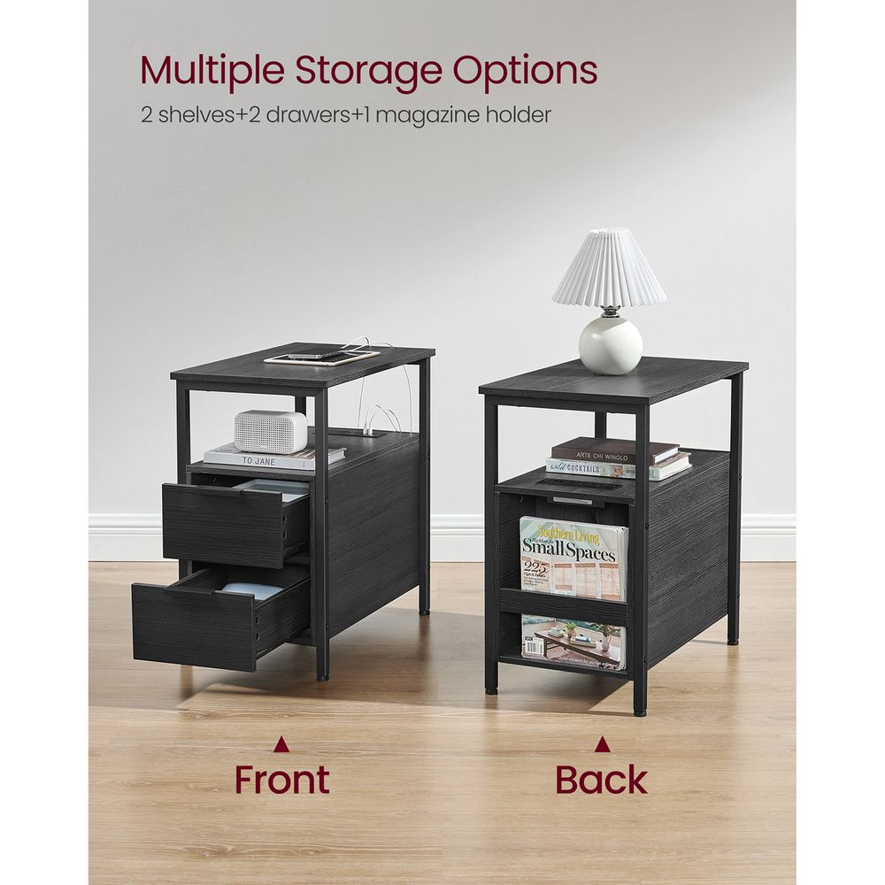 End Table - Narrow - Charging Station - 2 Drawers - USB Outlets