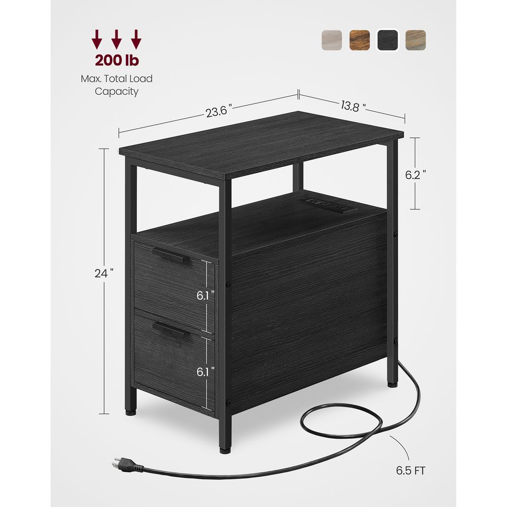 End Table - Narrow - Charging Station - 2 Drawers - USB Outlets