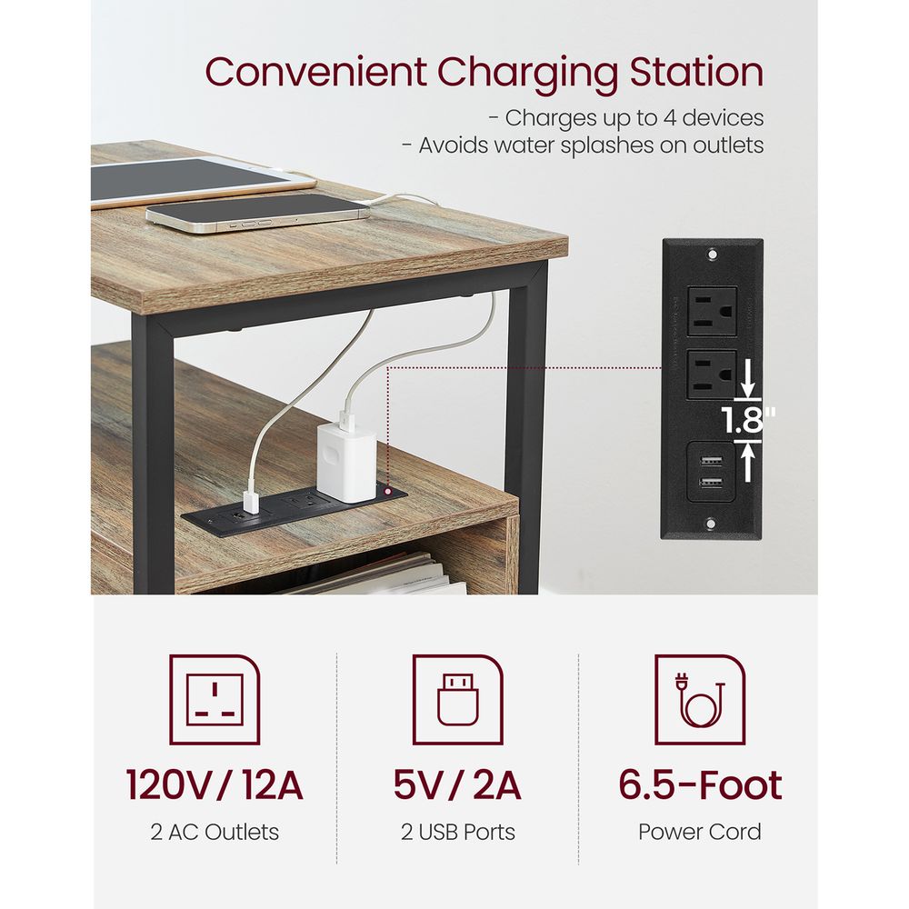 End Table - Narrow - Charging Station - 2 Drawers - USB Outlets