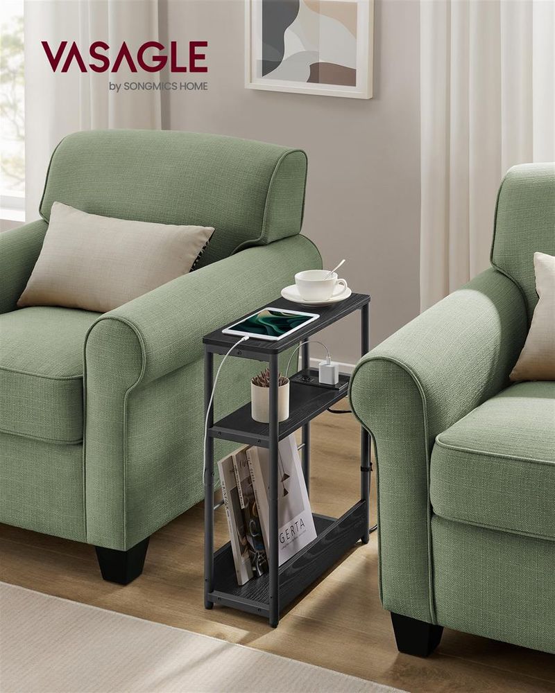 Side Table - Narrow - With Charging Station - 3 Tier