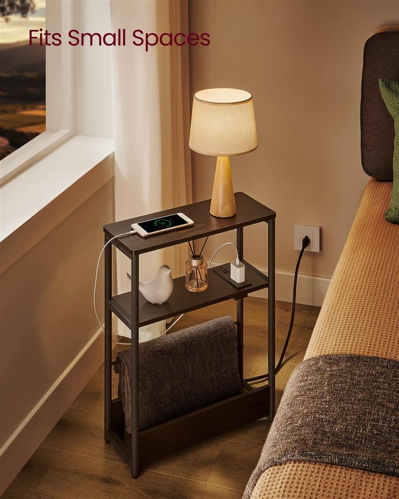 Side Table - Narrow - With Charging Station - 3 Tier