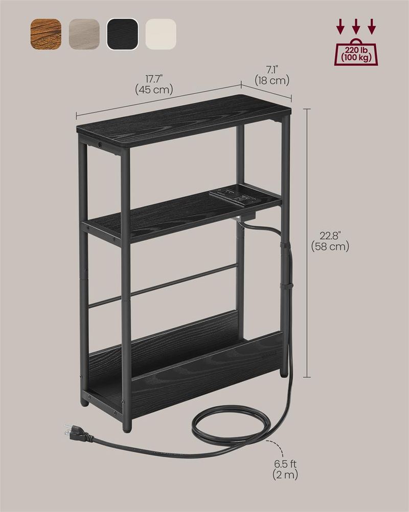 Side Table - Narrow - With Charging Station - 3 Tier