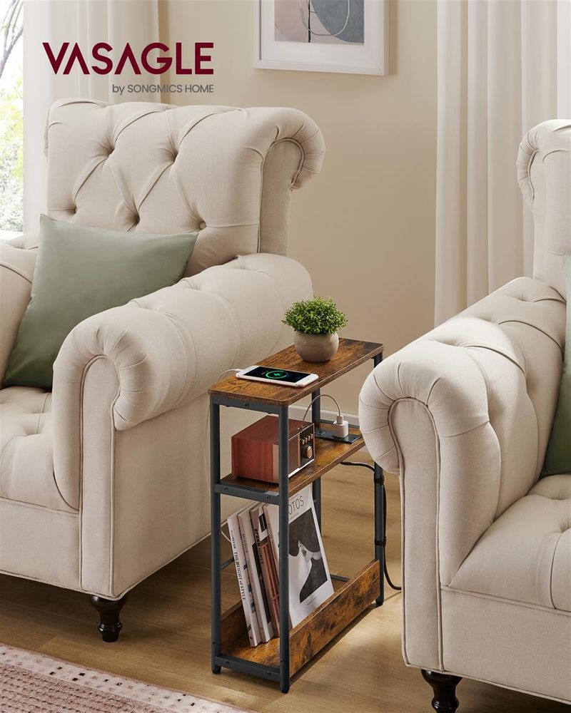 Side Table - Narrow - With Charging Station - 3 Tier