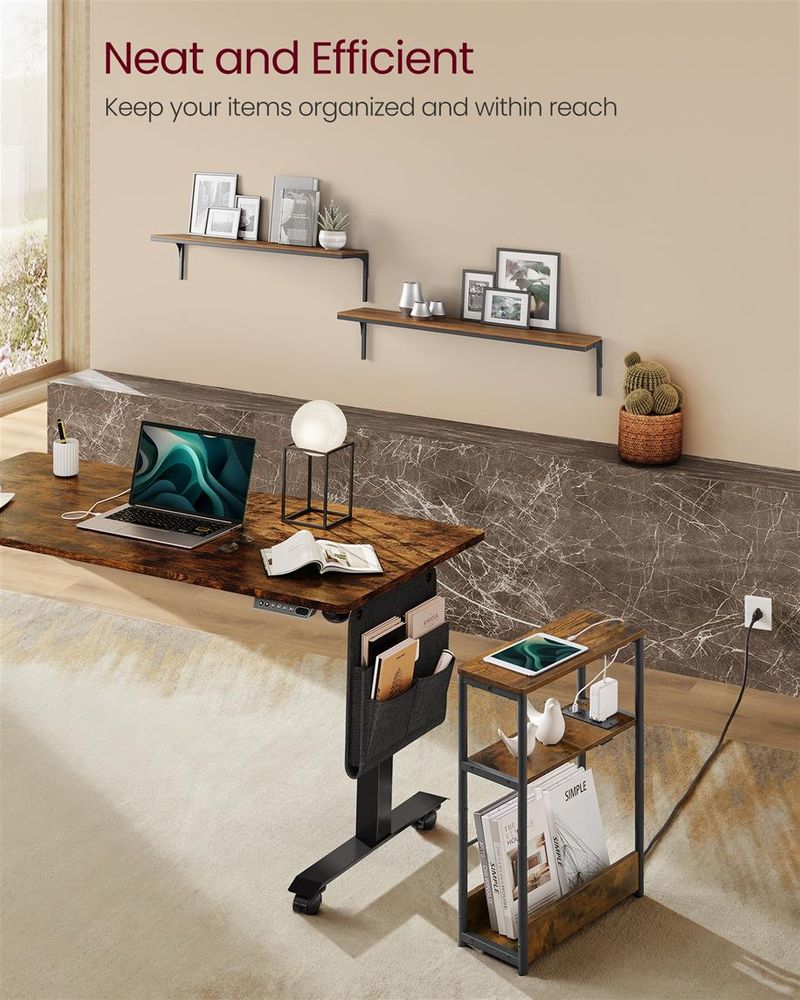 Side Table - Narrow - With Charging Station - 3 Tier