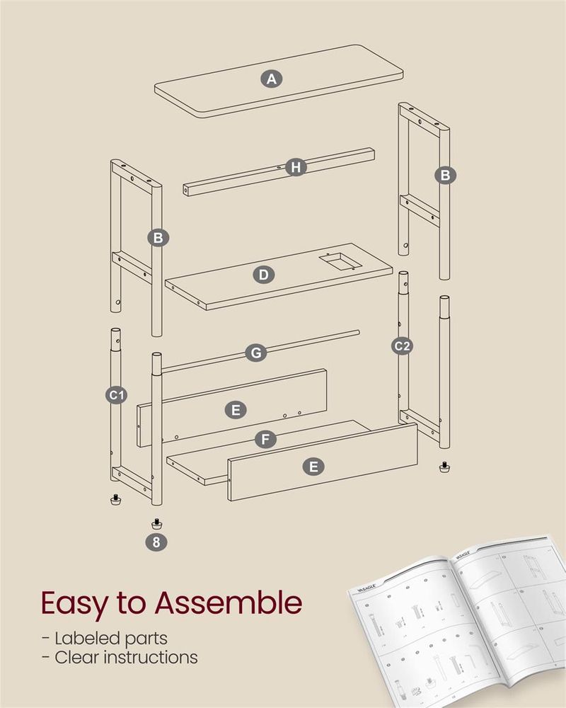Side Table - Narrow - With Charging Station - 3 Tier