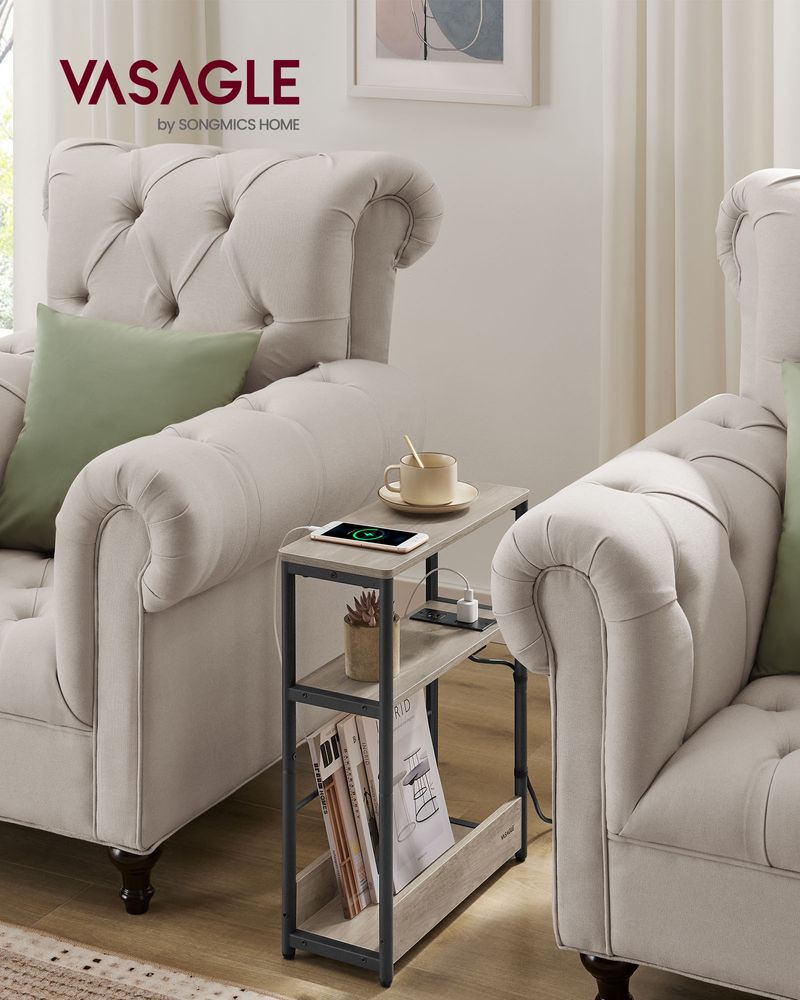 Side Table - Narrow - With Charging Station - 3 Tier